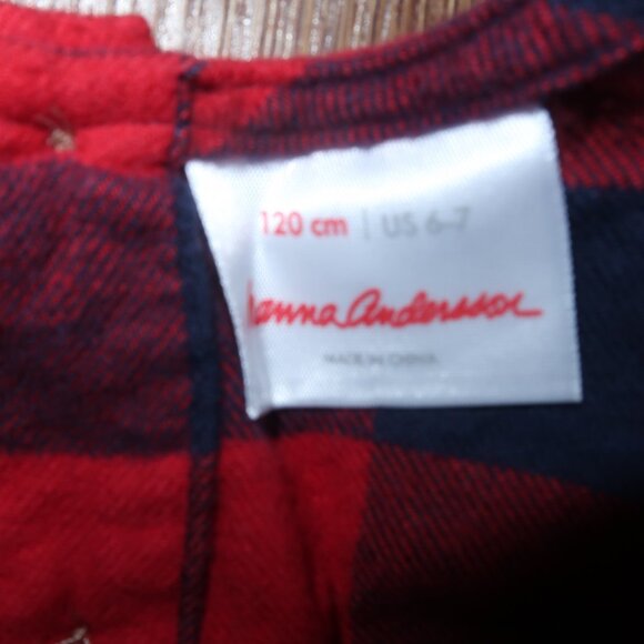 Girls Hanna Andersson Buffalo Plaid Flannel Pocket Dress Red Navy Blue 120 6/7 - Picture 4 of 4